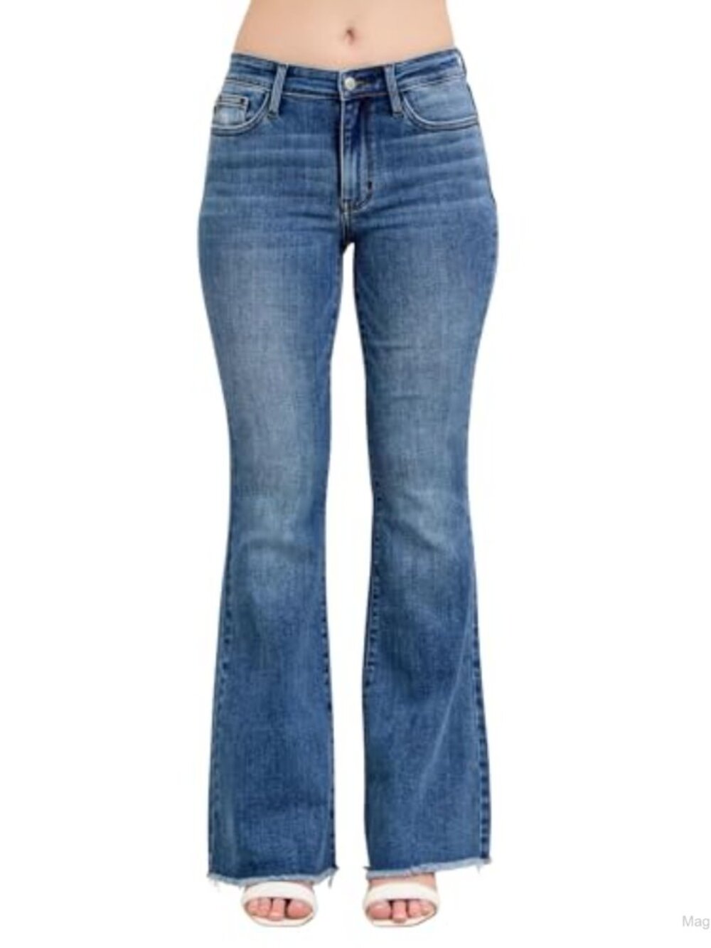 Judy Blue Mid-Rise Vintage Wash Fray Hem Flare Jeans
